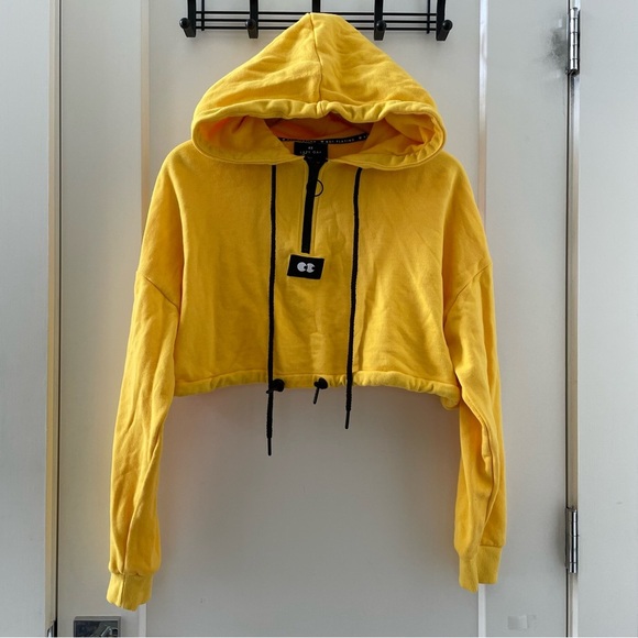 Lazy Oaf Yellow Cropped Hoodie Size SM - Picture 3 of 9